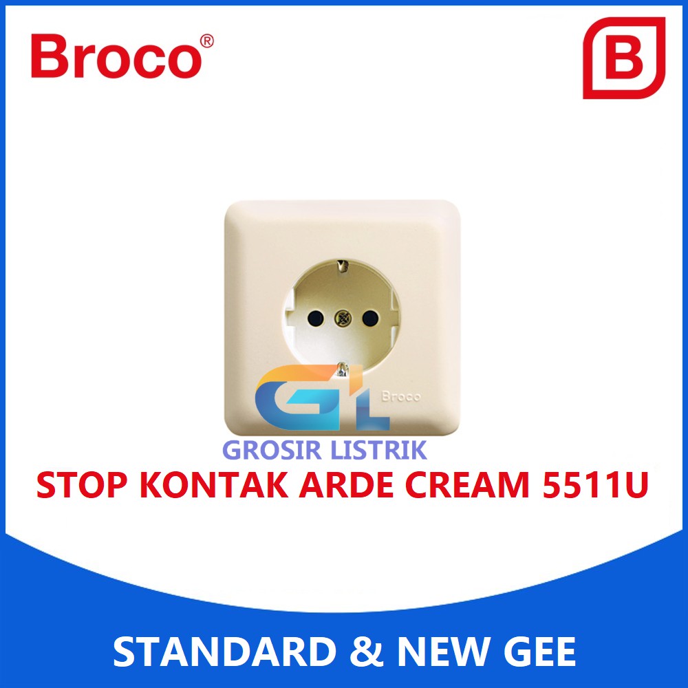 Broco New Gee Stop Kontak Arde Cream 5511U (Socket 2P) 5511U-11 Original Grosir Promo Murah