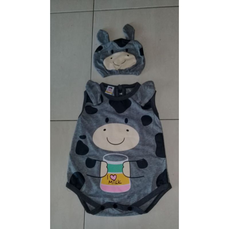 Jumper singlet bayi + topi motif bee lebah zebra spiderman Mickey mouse