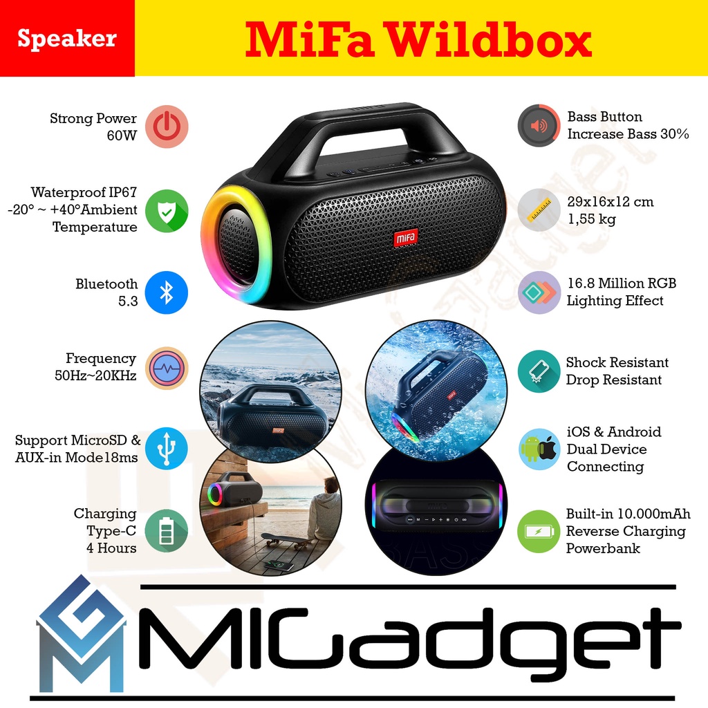 MiFA Wildbox Wild Box 60W Bluetooth Speaker Waterproof with Powerbank