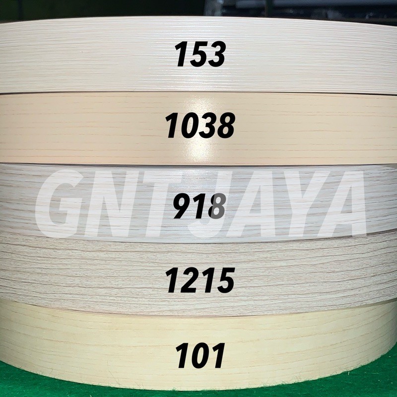 EDGING TACO HPL 42mm 22mm 4cm 2cm tebal 1mm pinggiran motif kayu serat urat tekstur hpl pvc vinil vy