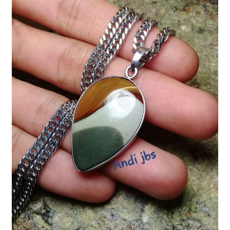 kalung natural batu akik .bahan jasper klawing. bahan kalung titanium .ring batu stanlies