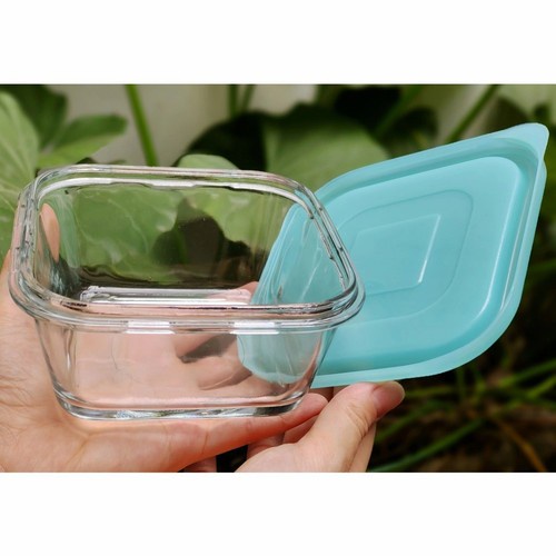 Mangkuk Kaca Tutup Kotak Plastik 500ml / Mangkok Kaca Kotak Tutup Warna