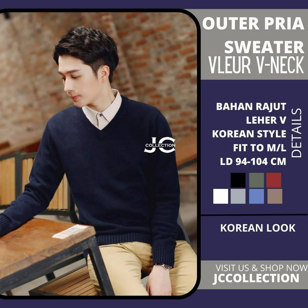 Sweater Rajut Pria Korea Style Vneck Vleur - JCCollections