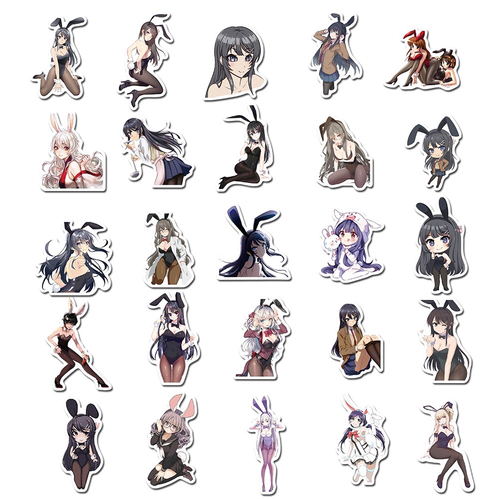 50pcs Anime Bunny Girl Beauty Girls Stickers for Mobile Phone Laptop Luggage Guitar Skateboard Bike Waterproof Stickers