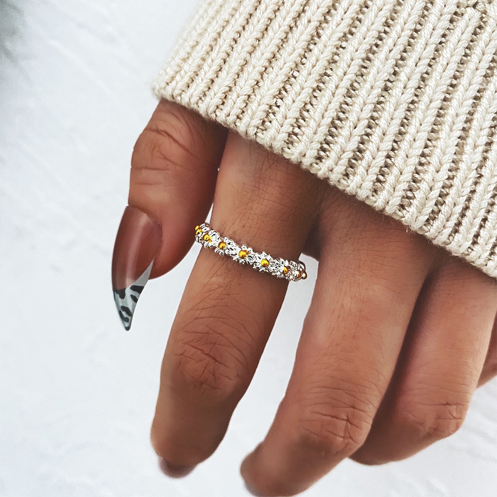Cincin Model Terbuka Adjustable Desain Bunga Aster Untuk Wanita