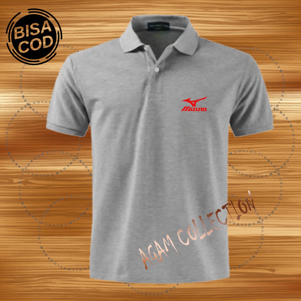 Agam Collection Baju Polo Kerah Distro Mizuno Text Merah Lengan Pendek Premium Quality