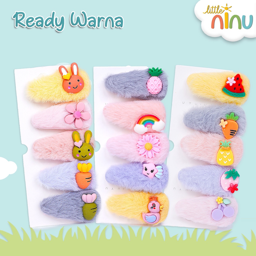 LITTLE NINU Jepit Rambut Anak Set Bulu Hair Clips 5 Pcs