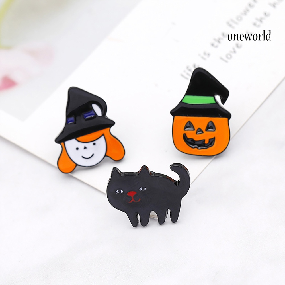 OW@ Halloween Unisex Cat Pumpkin Lantern Witch Brooch Pin Cardigan Bag Badge Decor