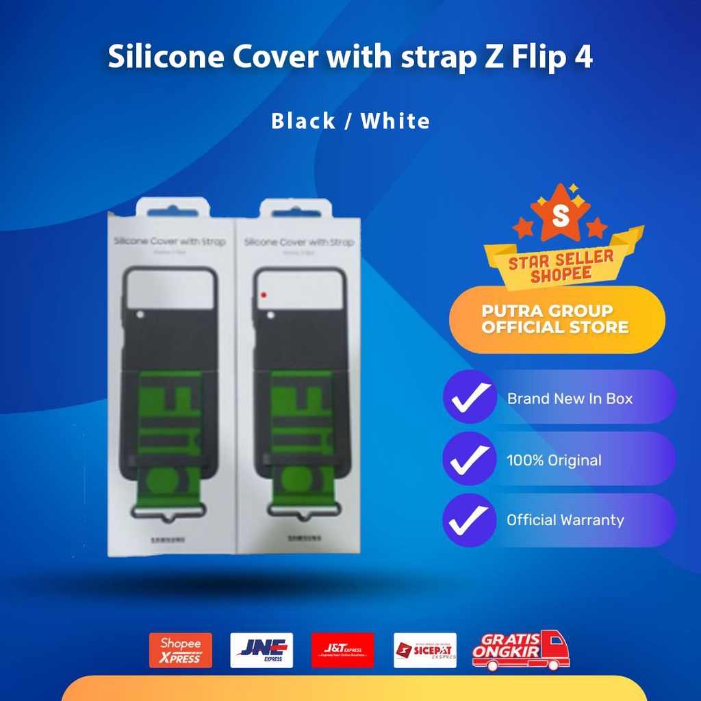 (RESMI) Case Samsung Galaxy Z Flip 4 Flip4 5G Silicone Cover With Strap Black White Original