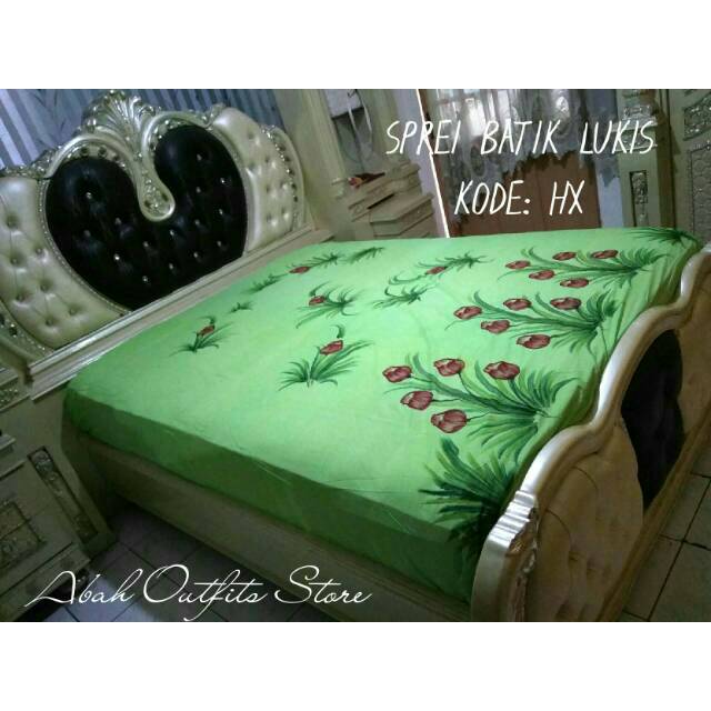 SPREI LUKIS BATIK PEKALONGAN WARNA HIJAU MUDA MOTIF BUNGA KING SIZE UKURAN 180 X 200 x 30 cm
