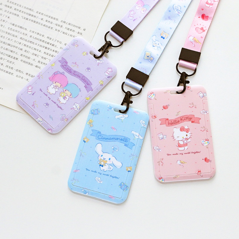 Sanrio Case Holder Kartu Bus Motif Kartun Hello Kitty Melody Dengan Lanyard Untuk Anak Perempuan penutup kartu