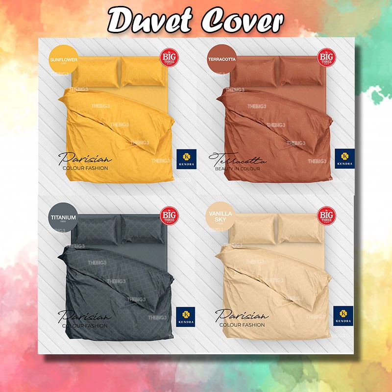 Kendra Duvet Cover Ukuran 160X220 / 220x220 Polos Emboss - Jacquard Merah Putih Biru Abu Coklat Kuning - Single King TBT