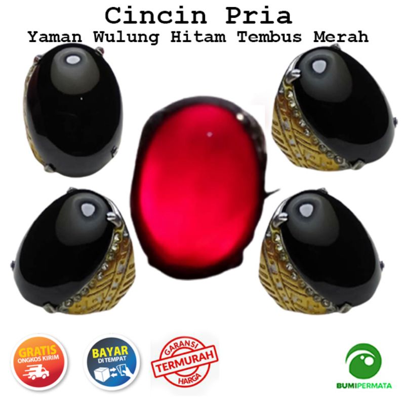 Batu Cincin Pria Akik Yaman Wulung Tembus Warna Merah