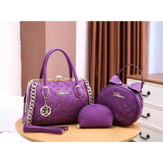 7786 Tas branded original Eldora set 3in1 pu matte behel tas batam paketan branded murah