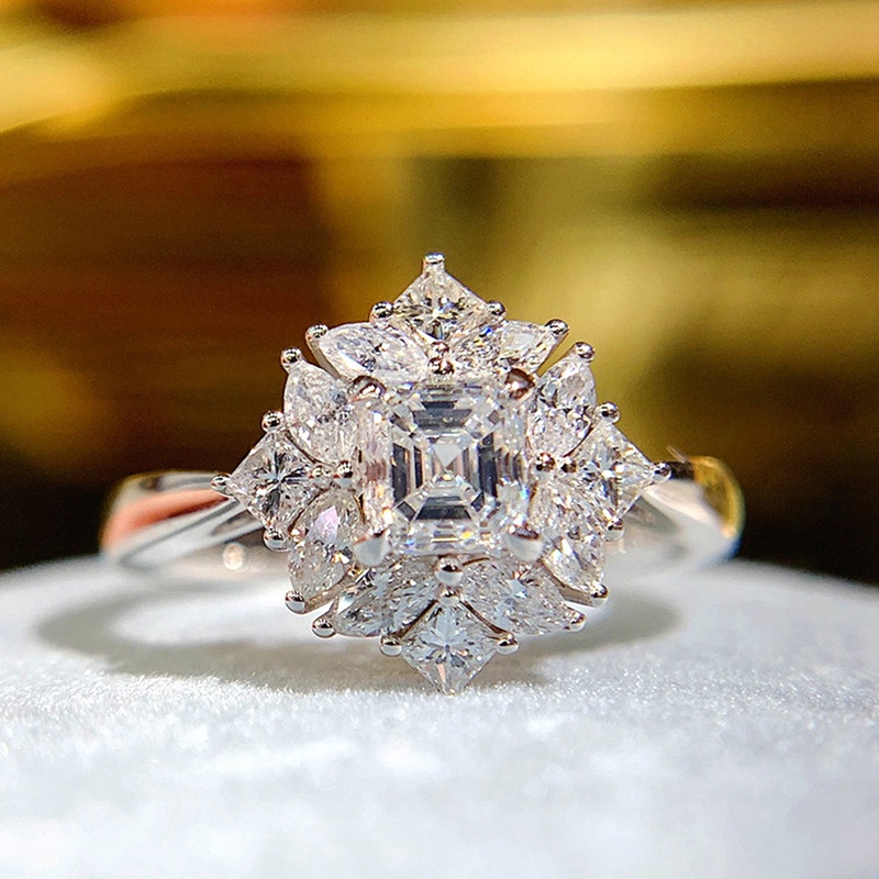 Cincin Kristal Cubic Zirconia Warna Silver Untuk Wanita