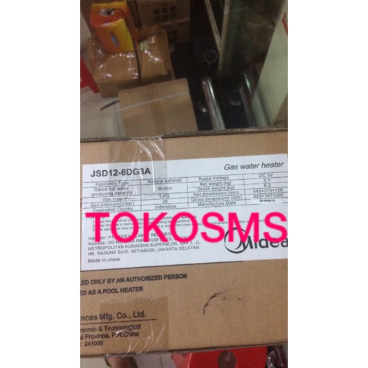 water heater gas midea 6liter jsd12-6dg3a pemanas air gas LPG