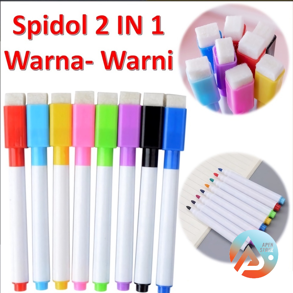 

APEN Spidol Papan Tulis 2 IN 1 Whiteboard Dengan Penghapus Sepidol Kecil Warna Warni Marker Anak