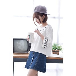 MR-98 blouse putih motif padi melingkar atasan wanita high quality import korea jepang kpop