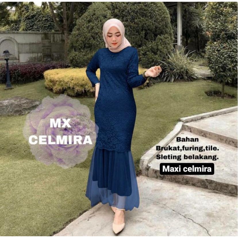 (DIIJAMIN REALPICT)MAXI CELMIRA DUYUNG BRUKAT TULANG GLITER PREMIUM / GAMIS BAJU MUSLIM DRESS KONDANGAN