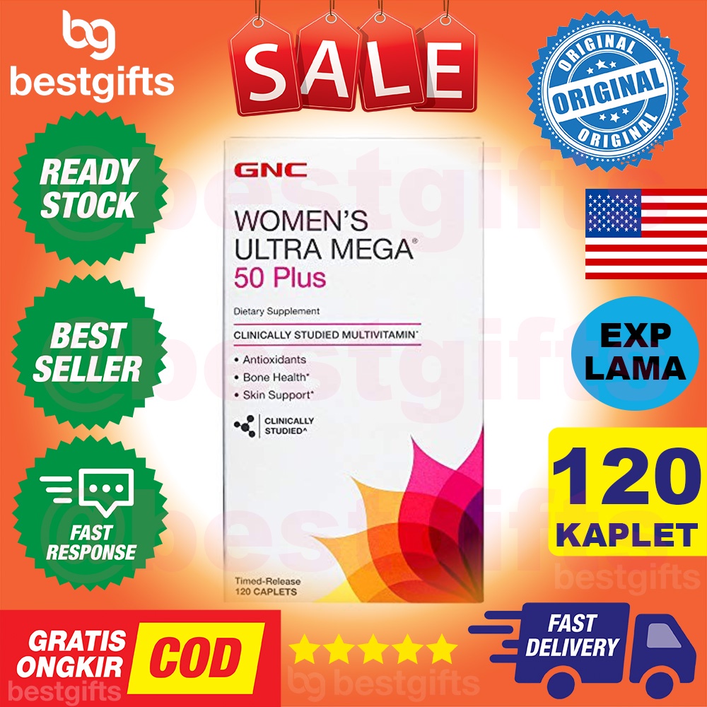 GNC WOMENS WOMEN ULTRA MEGA 50 PLUS ANTIOKSIDAN MULTIVITAMIN MULTI VITAMIN WANITA 120 KAPLET