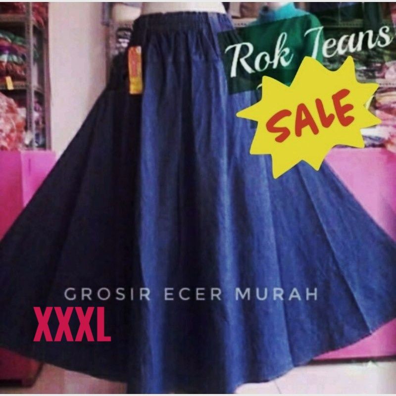 Rok jeans payung jumbo uper lebar kualitas bagus rok panjang wanita