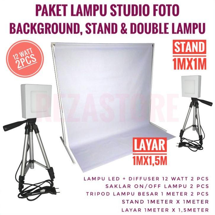 Paket Lampu Foto Studio 12 Watt Diffuser Lengkap Stand Background Tripod Besar Lighting Foto Produk