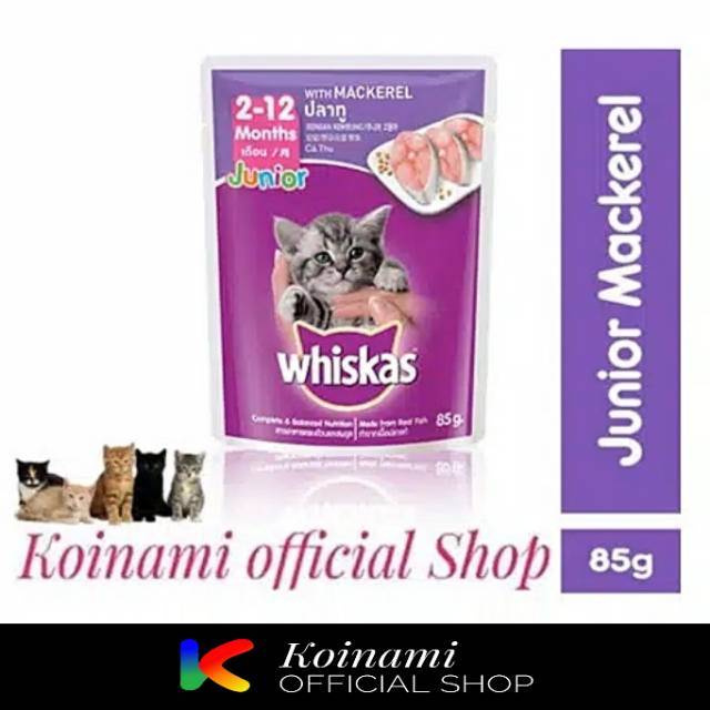 WHISKAS 80gr JUNIOR MACKEREL / makanan kucing / cat food / pakan kucing / wet food