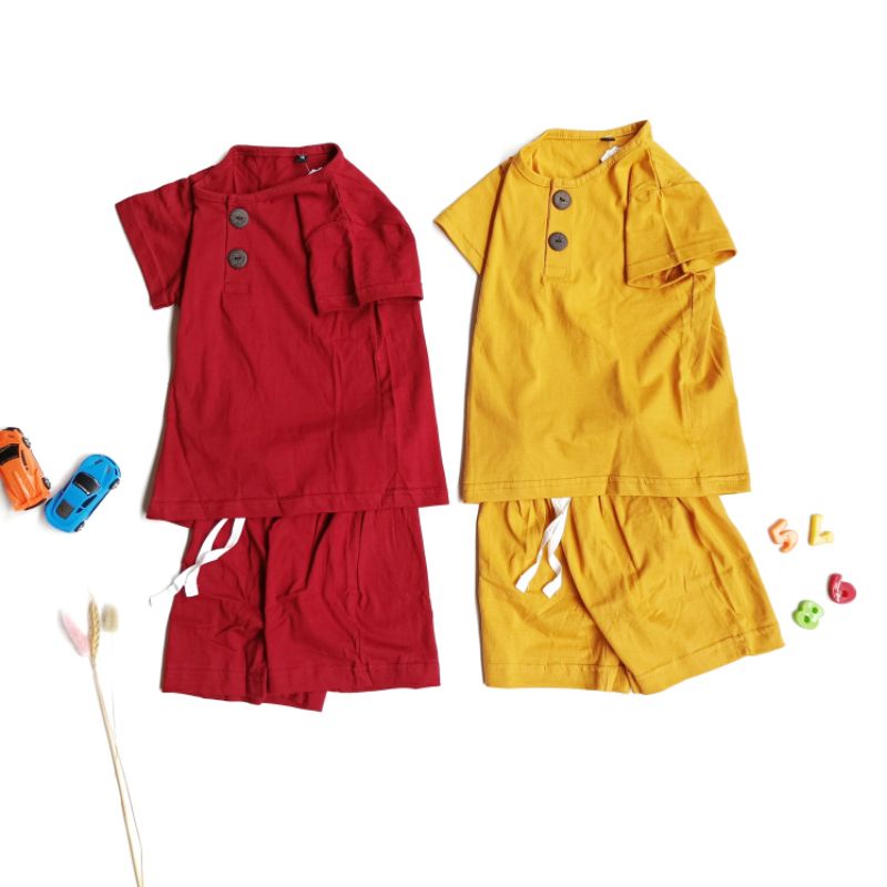 PINEAPPLE SETELAN KANCING BUTTON SET || set button celana pendek | play set anak | setelan anak ruma