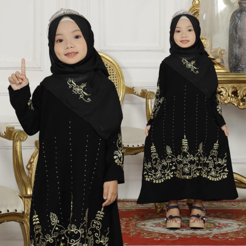 MUZA ABAYA ANAK HAMARI (PINK/GOLD) BONUS PASMINA