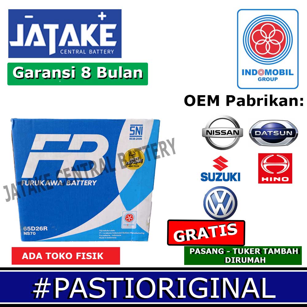 Aki basah Ns70 65D26R Furukawa Battery Premium 12V 65Ah Mobil Hino / Mitsubishi Colt Diesel Engkel /