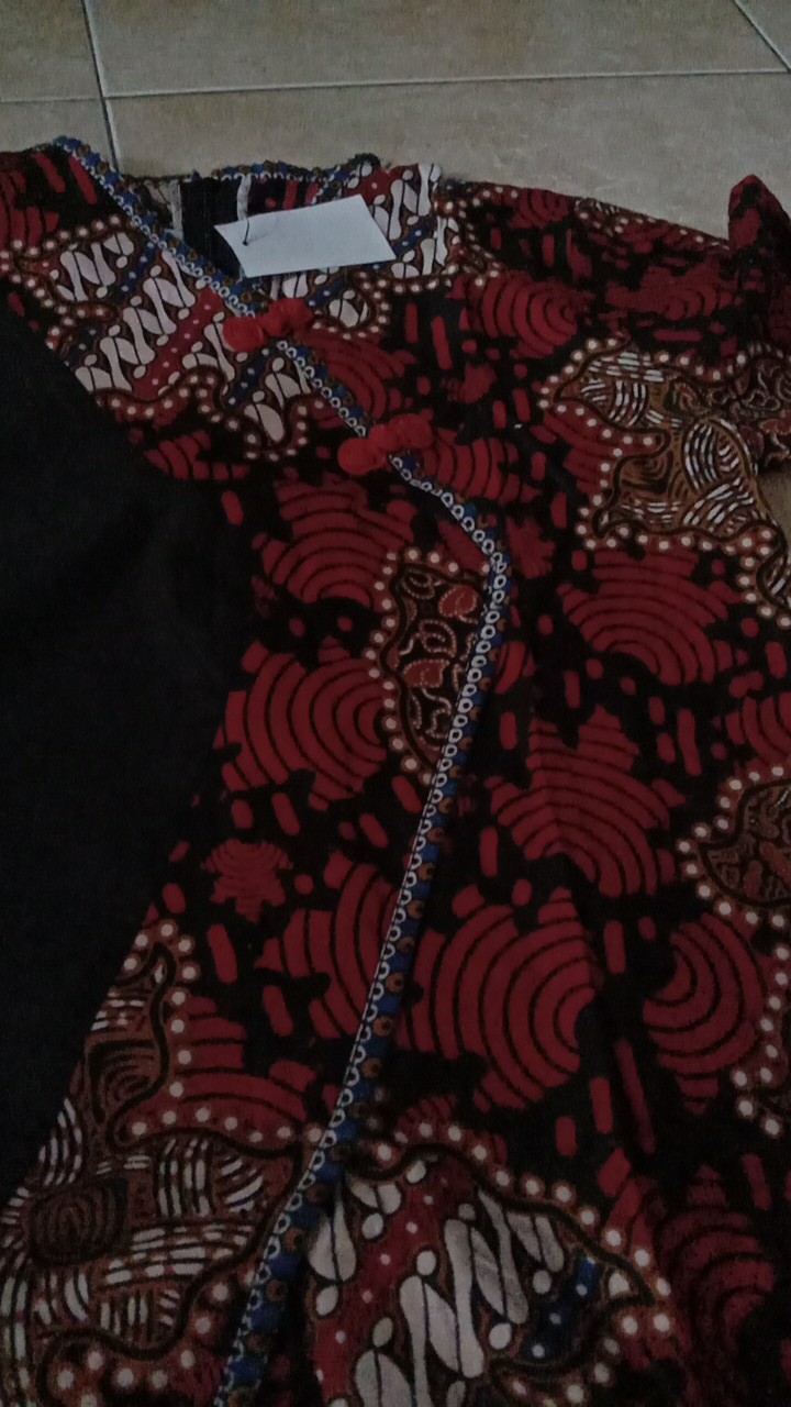 Blouse Batik Wanita Kombinasi Embos Hitam / Atasan Batik Resleting Belakang - S M L Xl Xxl 3l 4l 5l