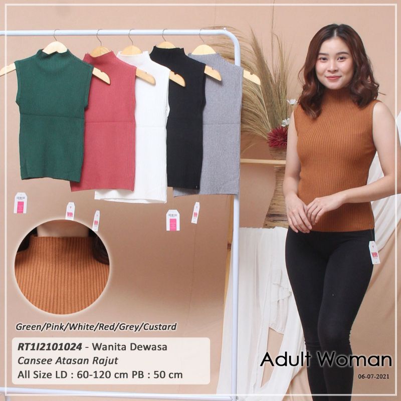 Kaos  baju wanita dewasa Atasan singlet rajut polos leher tinggi