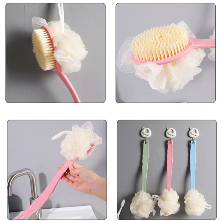 Grosir - H1022 Sikat Mandi Dua Sisi / Shower Puff + Sikat Gosok Punggung / Sikat Punggung Mandi / Bath Brush