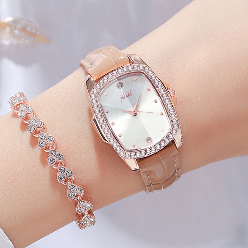 SANGCAKRA COD - Jam Tangan Wanita Korean Style Simple Casual Import Diamond Mewah Elegan Jam Tangan Jhui Analog Wanita Strap PU Leather Dial Kotak Gaya Casual Import - JW44