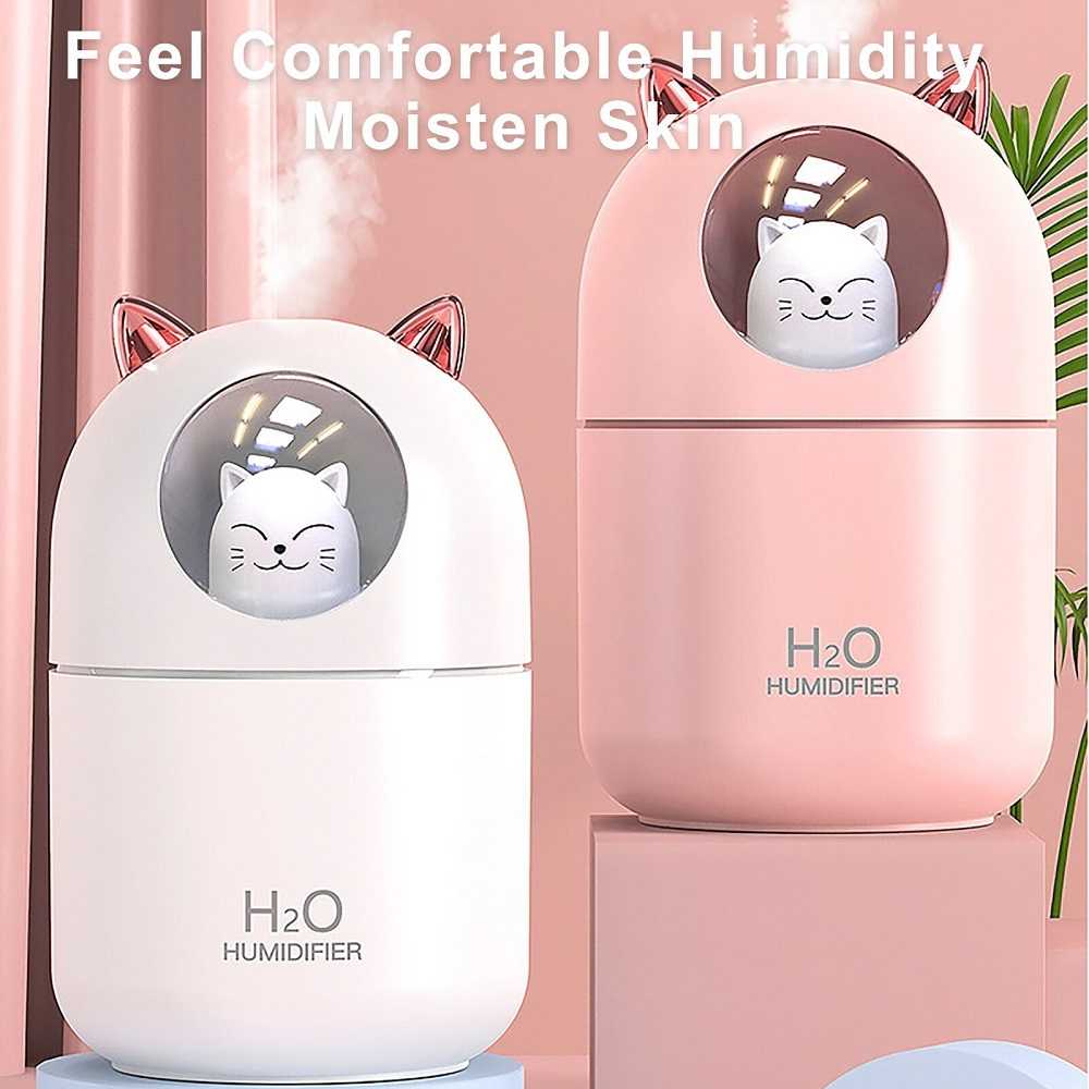 Humidifier 300ml Pelembab Udara Diffuser Bentuk Kucing Gemoy Unik Lucu Cute Cat