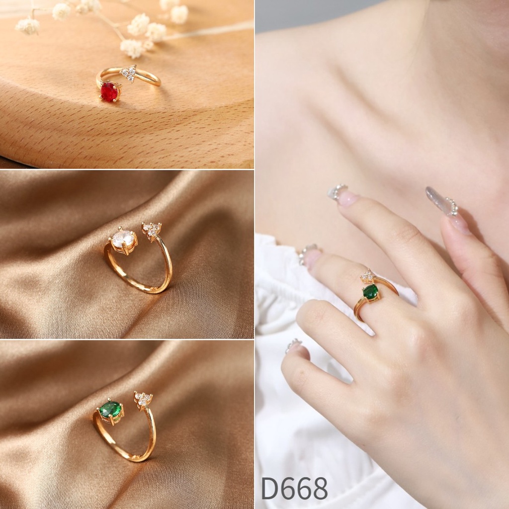 ♥✅COD✨Perhiasan Wanita Cincin Titanium Bisa Disesuaikan Mewah Permata Berlapis Emas Untuk Hadiah D668-2