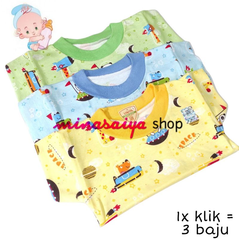 VINATA 3 pcs dan ecer Kaos Bayi Lengan Pendek Motif Print Uk. S - XL