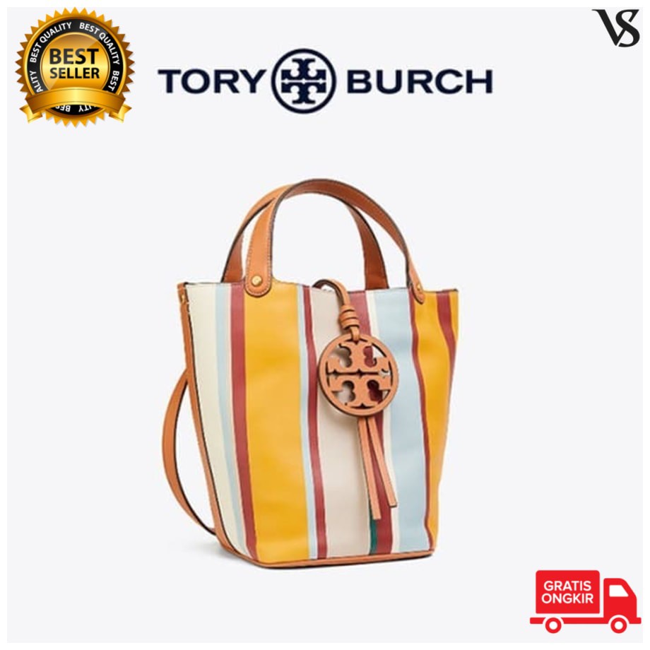 Tas Handbag Wanita Tory Burch Miller Stripe Bucket Bag - Original Guarantee 100%