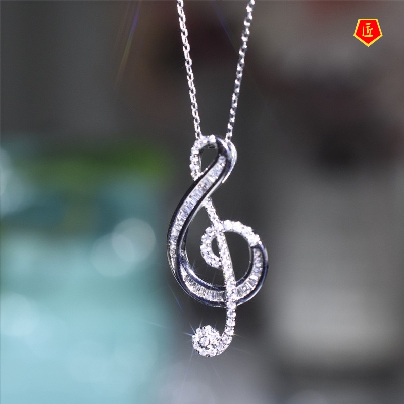 [Ready Stock]Fashionable All-Match Elegant Pendant Musical Note Diamond Necklace for Women