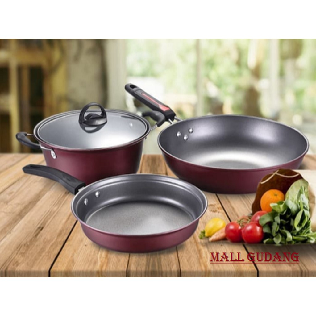 Wajan set Panci Teflon 1 Set 3 pcs 1042-Panci Teflon Set 3