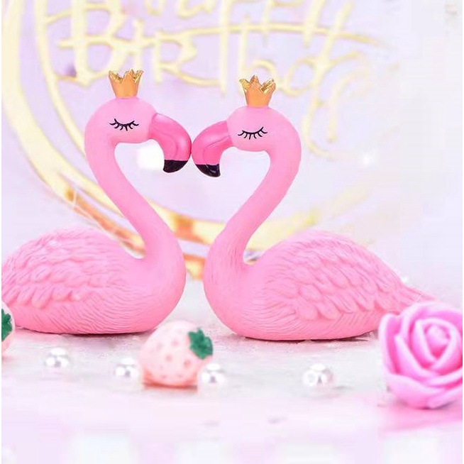 Cake Topper Miniatur Toper Hiasan Kue Ultah Bangau Flamingo Crown /Pcs