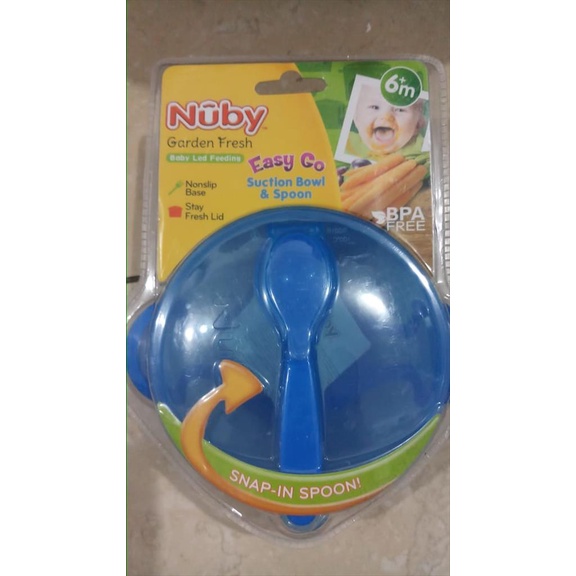 Nuby Suction Bowl N Spoon Lid/ Mangkok makan bayi suction -