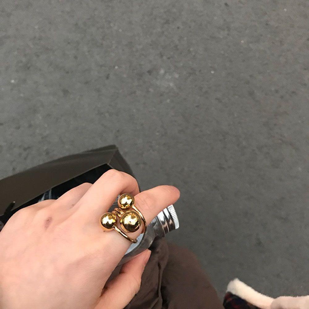 NICKOLAS1 Cincin Jari Penuh Gaya Hadiah Pernikahan Untuk Wanita Triple Besar Besar Warna Perak Emas Perhiasan Logam