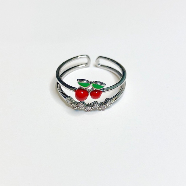 Cincin Model Terbuka Desain Buah Ceri Gaya Korea Untuk Wanita