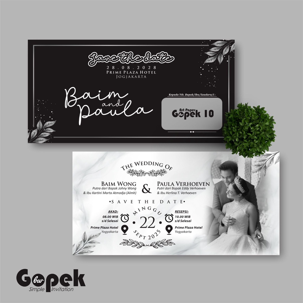 UNDANGAN PERNIKAHAN SIMPLE - UNDANGAN NIKAH ELEGAN GOPEK BW GLOSSY - ELEGAN INVITATION