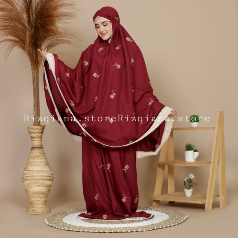 RIZQIANA STORE - Mukena Dewasa Jumbo Bordir Bunga Tulip Free Tas Pouch