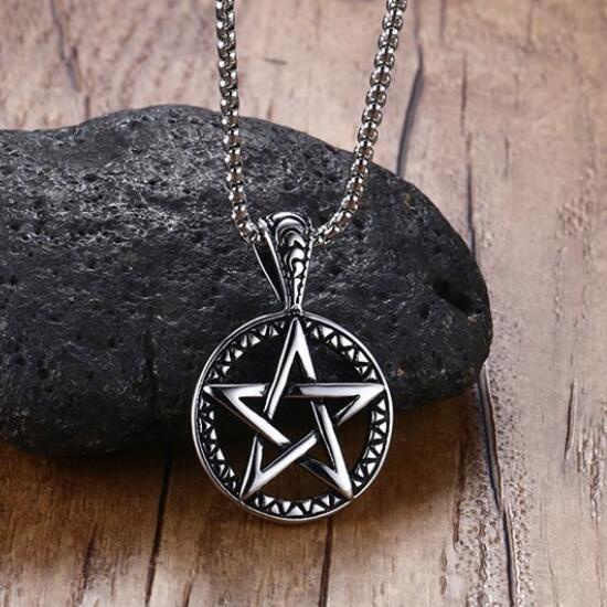 Punk style titanium steel casting personality Pentagram male pendant fashion stainless steel necklace jewelry
