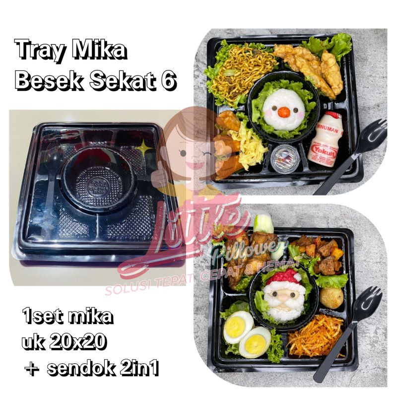 (BS6) Mika Besek Sekat 6 Hitam- Mika Bento Sekat 6 - Mika tumpeng mini