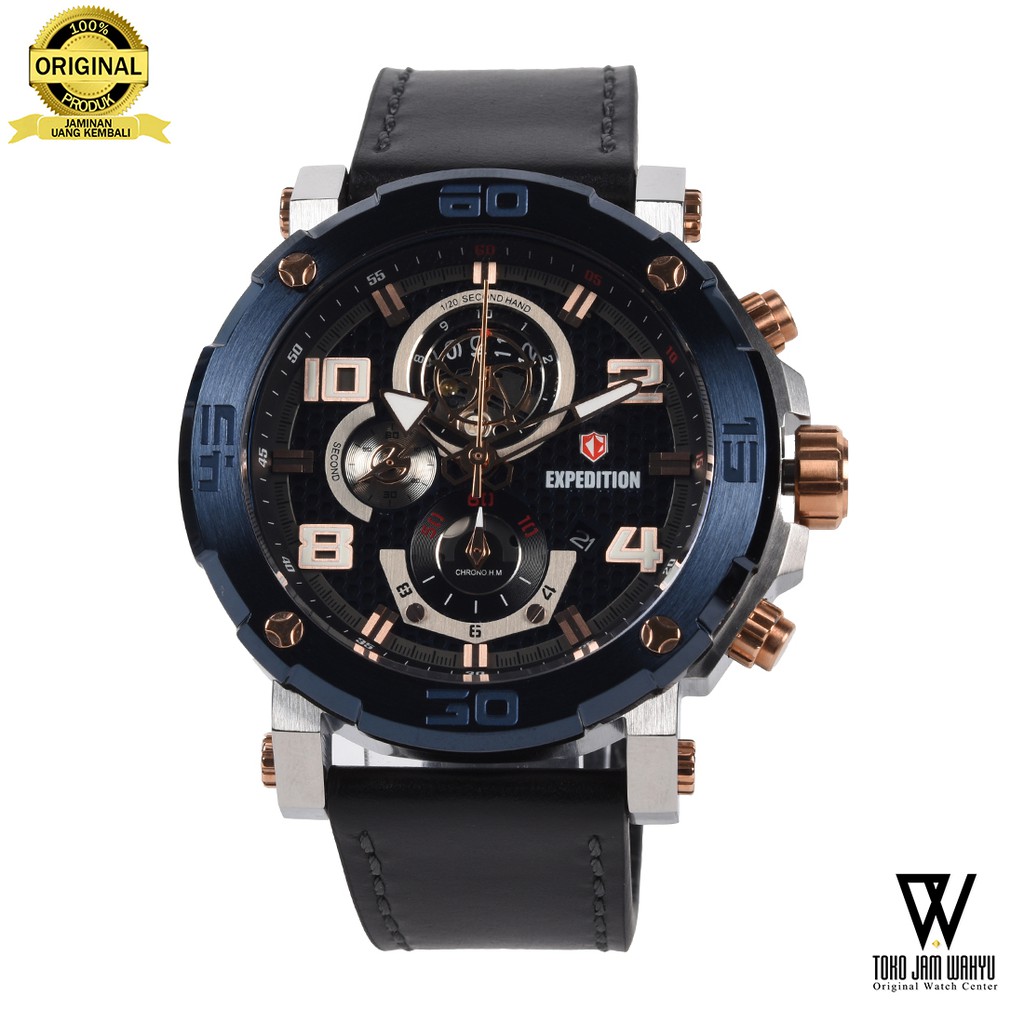 Expedition 6769 MCLTUBU Jam Tangan Pria - Silver Blue - Black Leather Strap