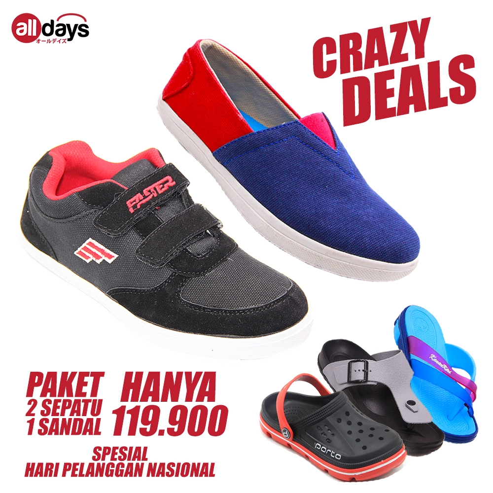 CRAZY DEALS - 2 Sepatu 1 Sandal Spesial Hari Pelanggan Nasional